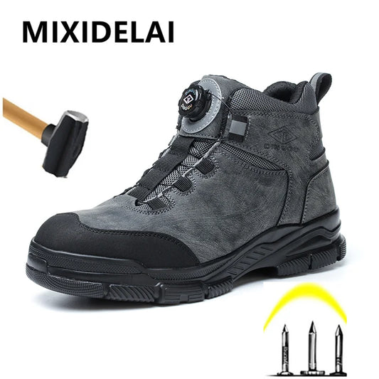 Rotating Buttons Work Boots Men Steel Toe Shoes Safety Boots Puncture-Proof Protective Shoes Waterproof Indestructible Shoes New
