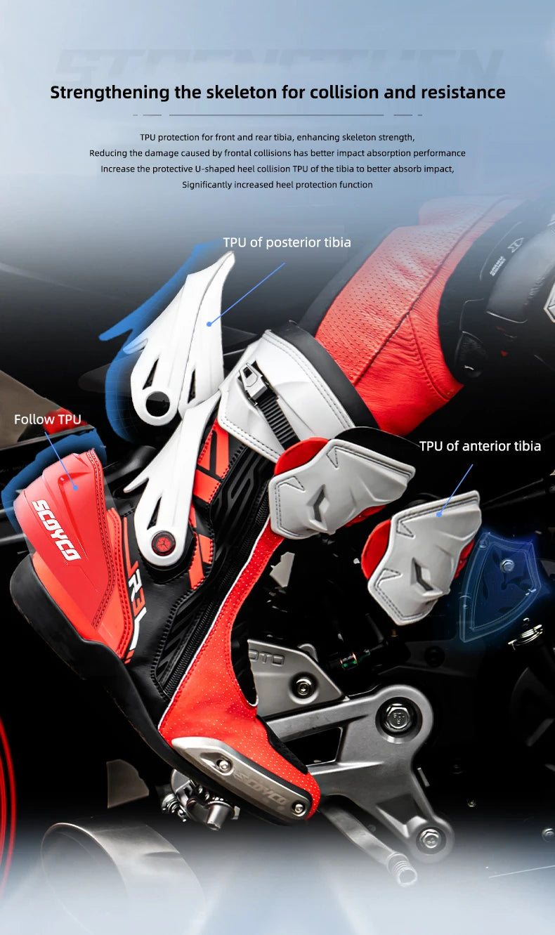 SCOYCO Motorcycle Boots Men Non-slip Anti-fall Professional Motorbike Racing Track Long Boots Mid-Calf Riding Protective Shoes