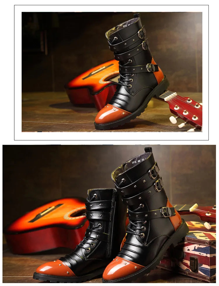 Men's boots winter warmth velvet function metal high-tube cycling boots height-increasing shoes motorcycle boots black 37-48