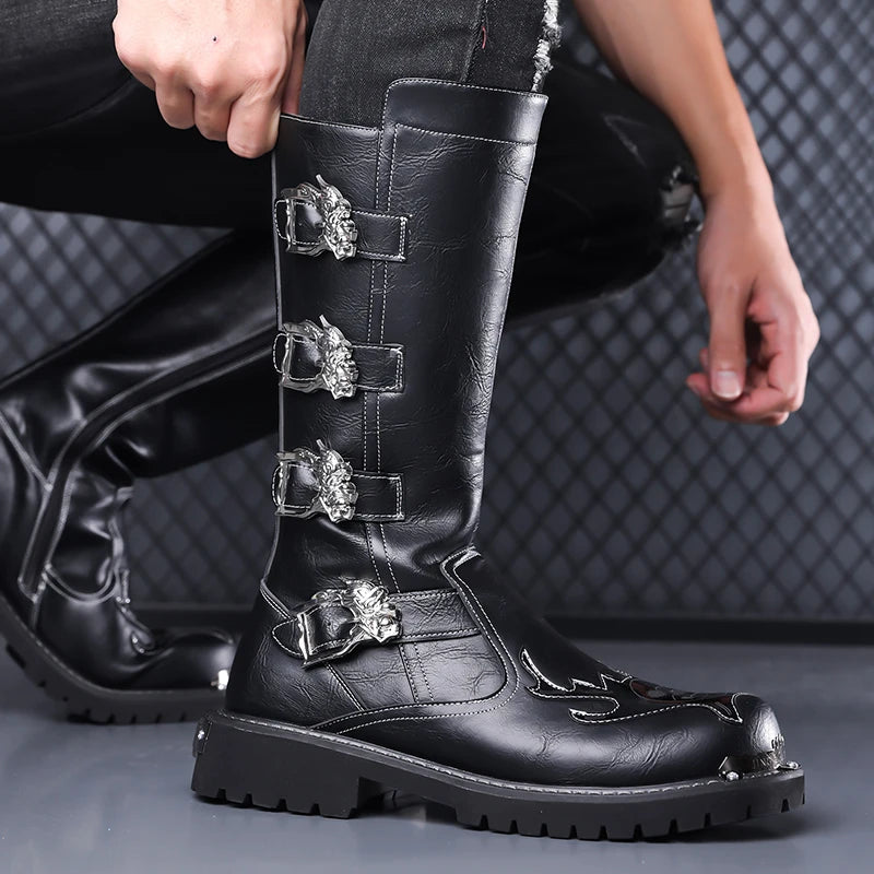 Fashion Men's Leather Shoes Keep Warm High Top Shoes All-match Outdoor Male Motorcycle Boots Mid-Calf Boots Leisure Walk Botas