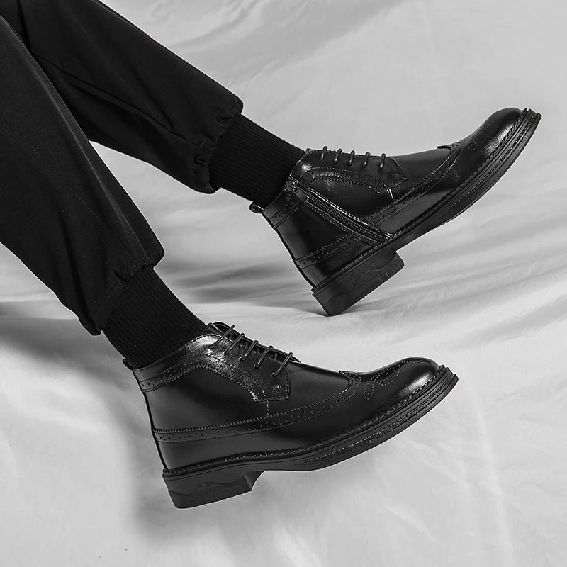 Stylish Casual Leather Ankle Boots for Men All-match Outdoor Man Motorcycle Boots Non-Slip Walking Shoes Sneakers High Top Botas