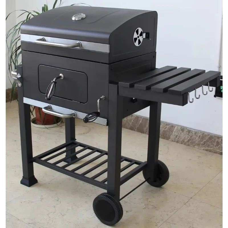 Garden Backyard Classic Charcoal BBQ Grills Large Cooking Area BBQ Party Square BBQ Grill with Trolley