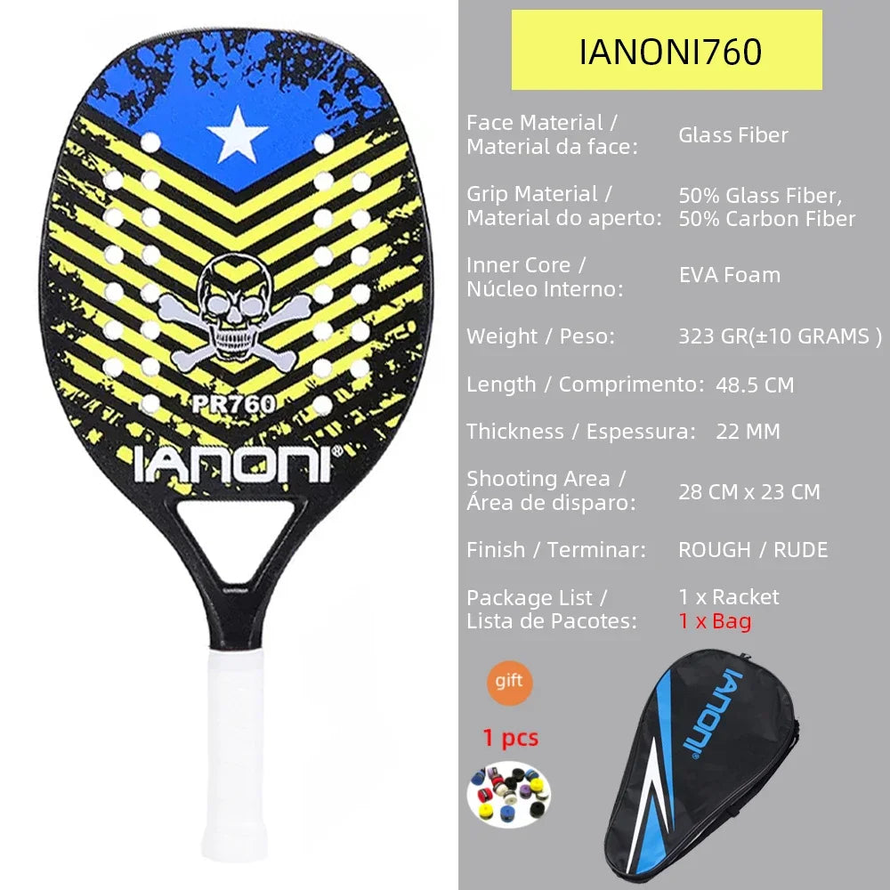 New 18K 12K 3K Full Carbon and Glass Fiber Beach Tennis Racket Matte Face Tennis Racquet