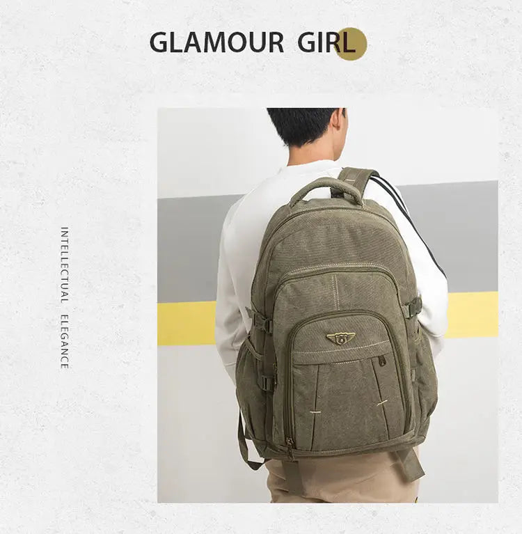 70L Thick Canvas Camping Backpack Large Capacity Waterproof Outdoor Trekking Travel Climbing Bag Luggage Rucksack Men Hiking Bag