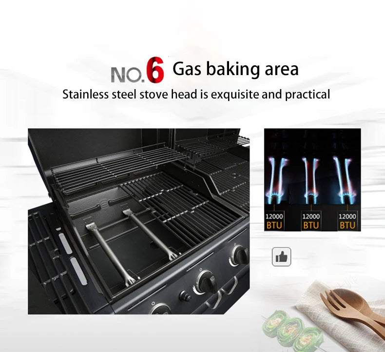 Homemade High Standard Stainless Steel Outdoor Garden High End Auto Ignition 3 Burners Gas Bbq Grill Barbecue BBQ