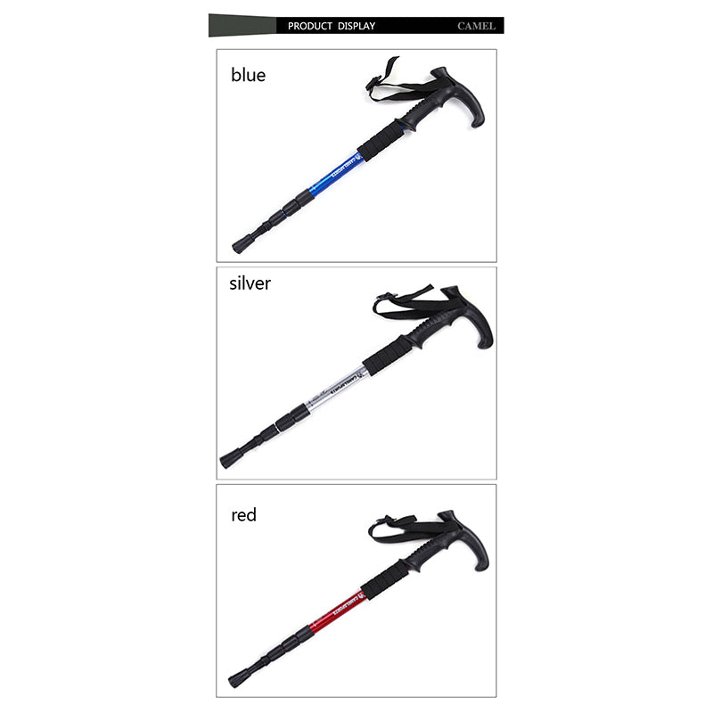 4-Section Outdoor Walking Stick Portable Telescopic Trekking Pole Anti Skid Aluminium Alloy Cane Elderly Camping Climbing Stick