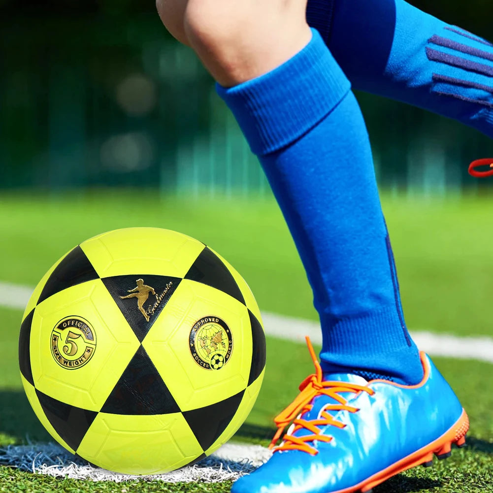 Size 5 Soccer Ball Youth Soccer Ball Machine Stitched School Competition Football Black Triangle Print for Outdoor Sports