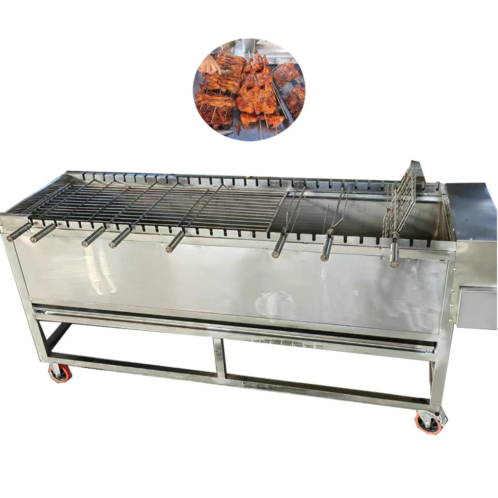 Chinese Stainless Steel Commercial Automatic Pig Meat Rotisserie Charcoal Bbq Grill Machine For Restaurant