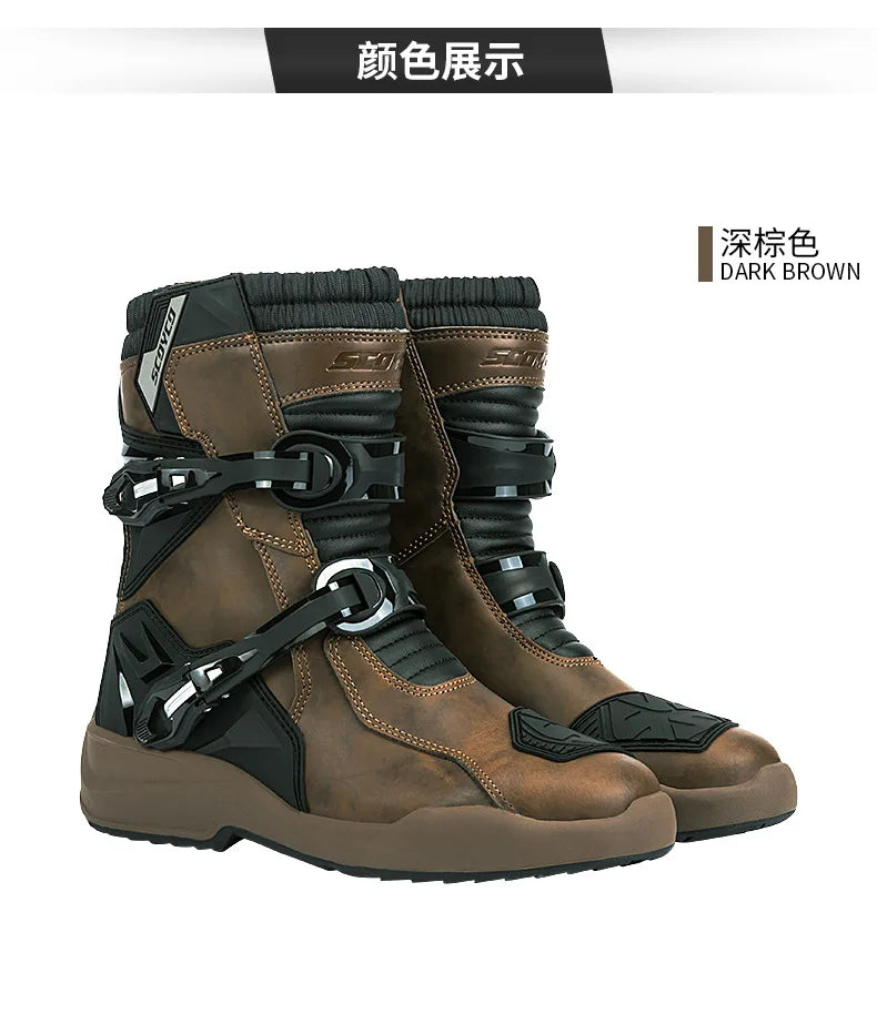 Scoyco Motorcycle Boots Wear-resistant Men's Biker Boots Anti-slip Motorcycle Boots Enduro Waterproof Leather Motocross Boots