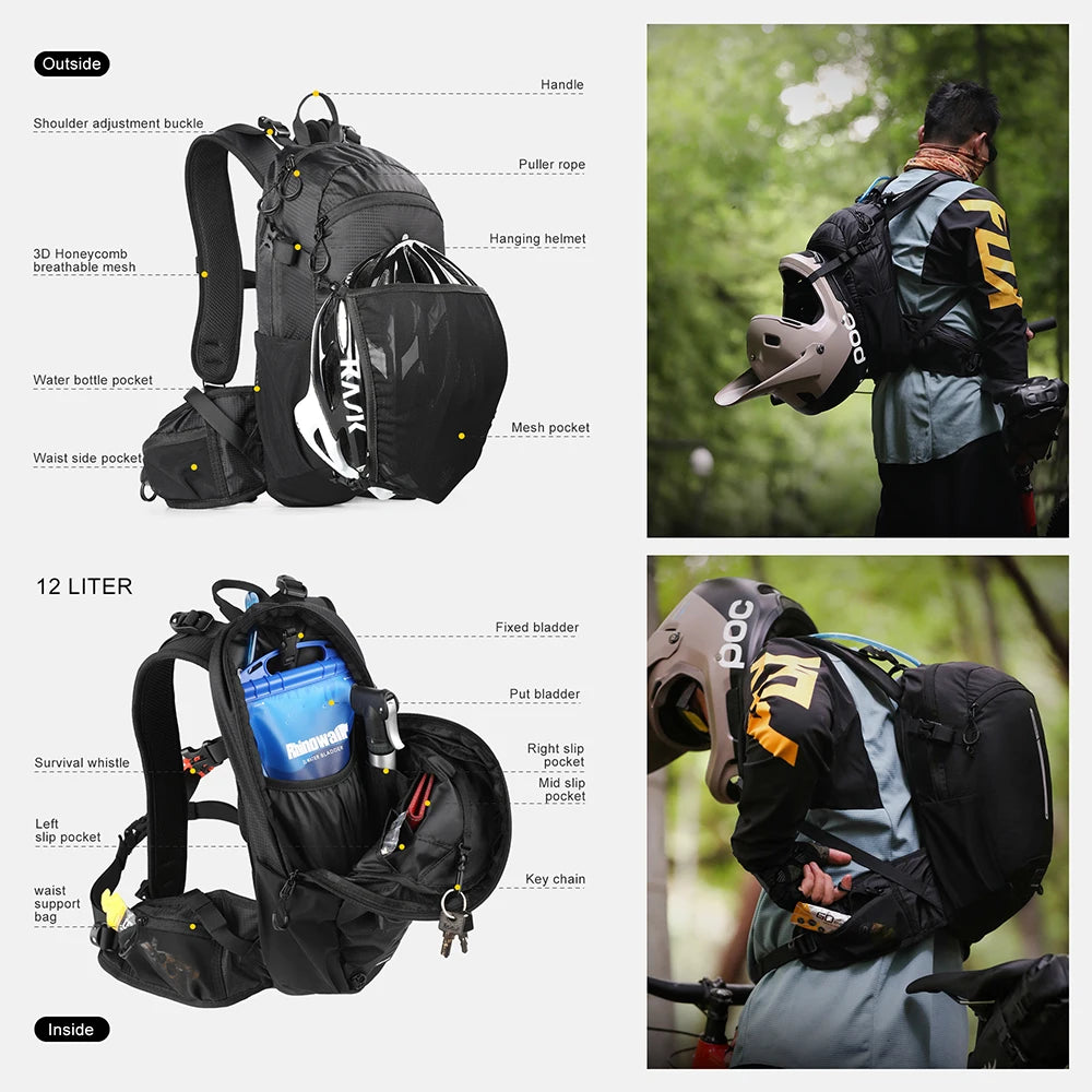 Rhinowalk Climbing Backpack 12L Cycling Backpack Outdoor Sports Bag Travel Backpack Camping Hiking Backpack WIthi Water Bag