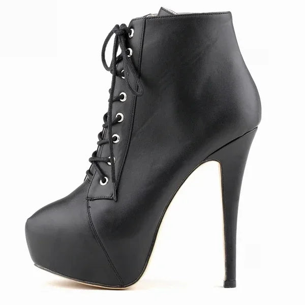 Women Ankle Boots Autumn Winter Sexy Round Toe Pole Dance High Heels Pumps Fashion Zip Lace-Up Chelsea Shoes Female Big Size 43