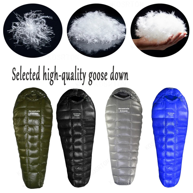 Mummy Checkered Sleeping Bag Very Warm White Goose Down Filling Suitable for Adults Winter Warm Camping Travel Hiking