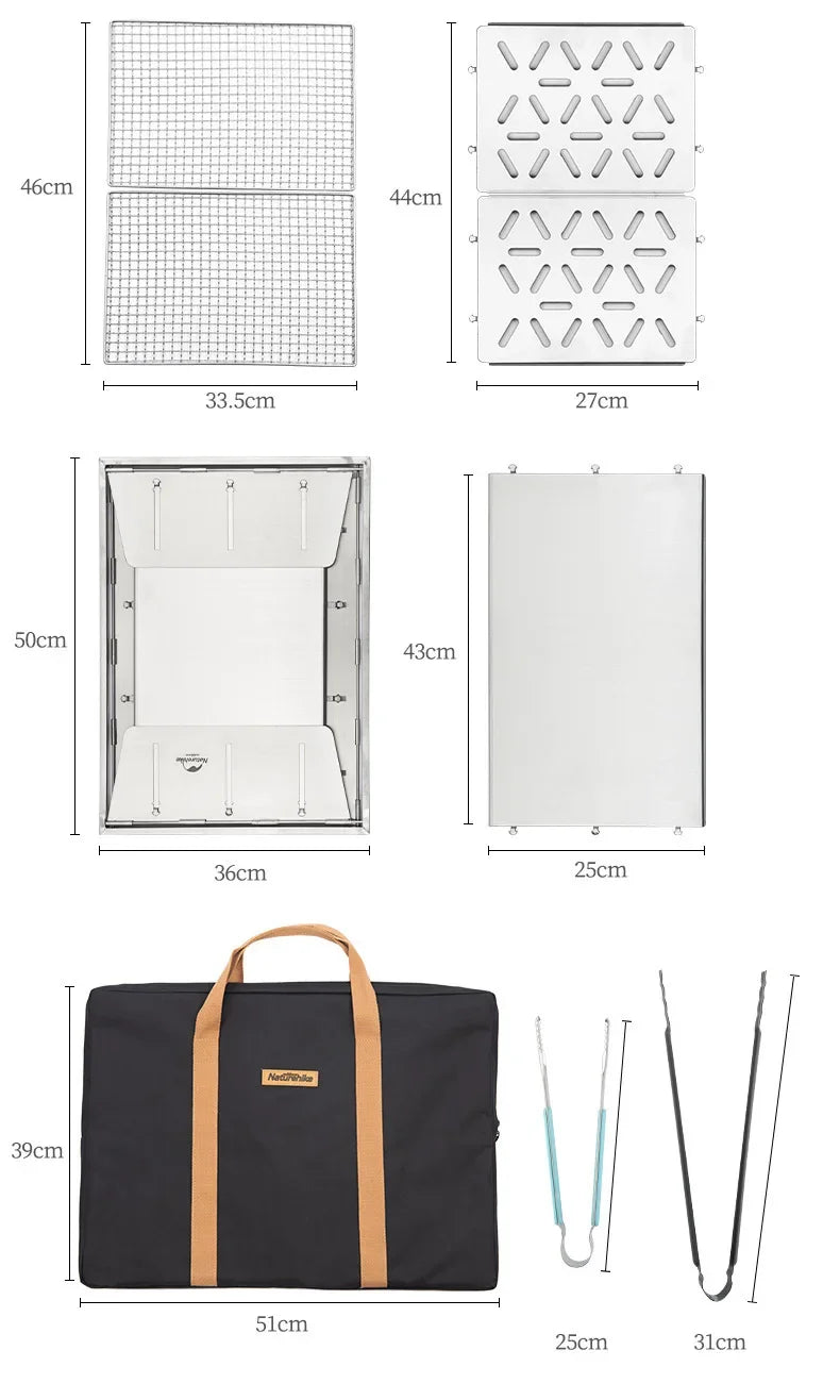 Naturehike-Stainless Steel Folding Barbecue Grill For Home And Outdoor Charcoal Kebabs Smokeless Portable Collapsible Barbecue,L