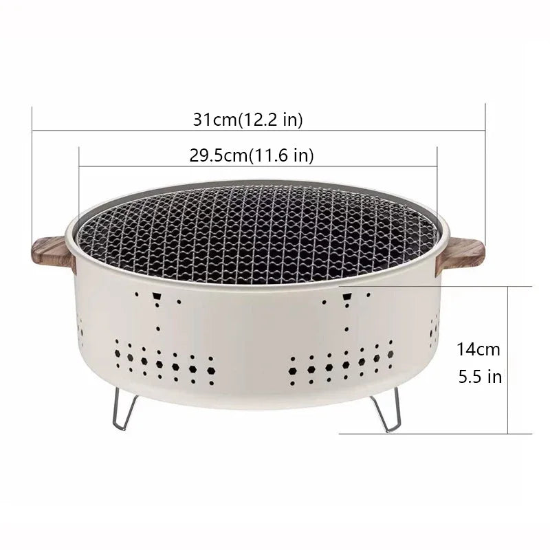 New Outdoor Smokeless Round Grill Small Stove Charcoal Grill Portable Korean Style Camping Barbecue Tabletop Stove