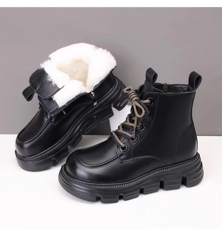 Women's Boots Winter New Fur Snow Boots Platform Plush Comfortable Anti Slip Warm Lace Up Cold Proof Cotton Ankle Boots Women