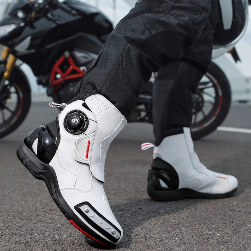 Retro Men Motocross Boots Waterproof Urban Riding Shoes Black Leather Motorcyclist Boots Wear-resistant Motorcycle Racing Shoes