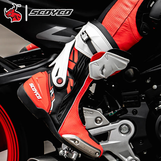 SCOYCO Knee-High Motorcycle Boots For Men Women Off-Road Highway Riding Durable Anti-Slip Sole Ankle Support All-Terrain Grip