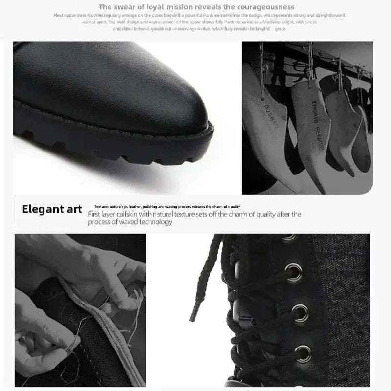 2025New Men Boots Fashion Mid-calf Boots Trend Motorcycle Boot High Top Casual Boots for Men Plush Warm Winter Boot Botas Hombre