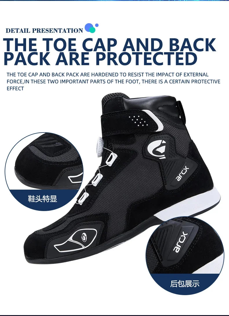 ARCX Black Motorcycle Protective Boots Men's Shoes Summer Breathable Knob Adjustment Design Anti-fall Durable Riding Equipment