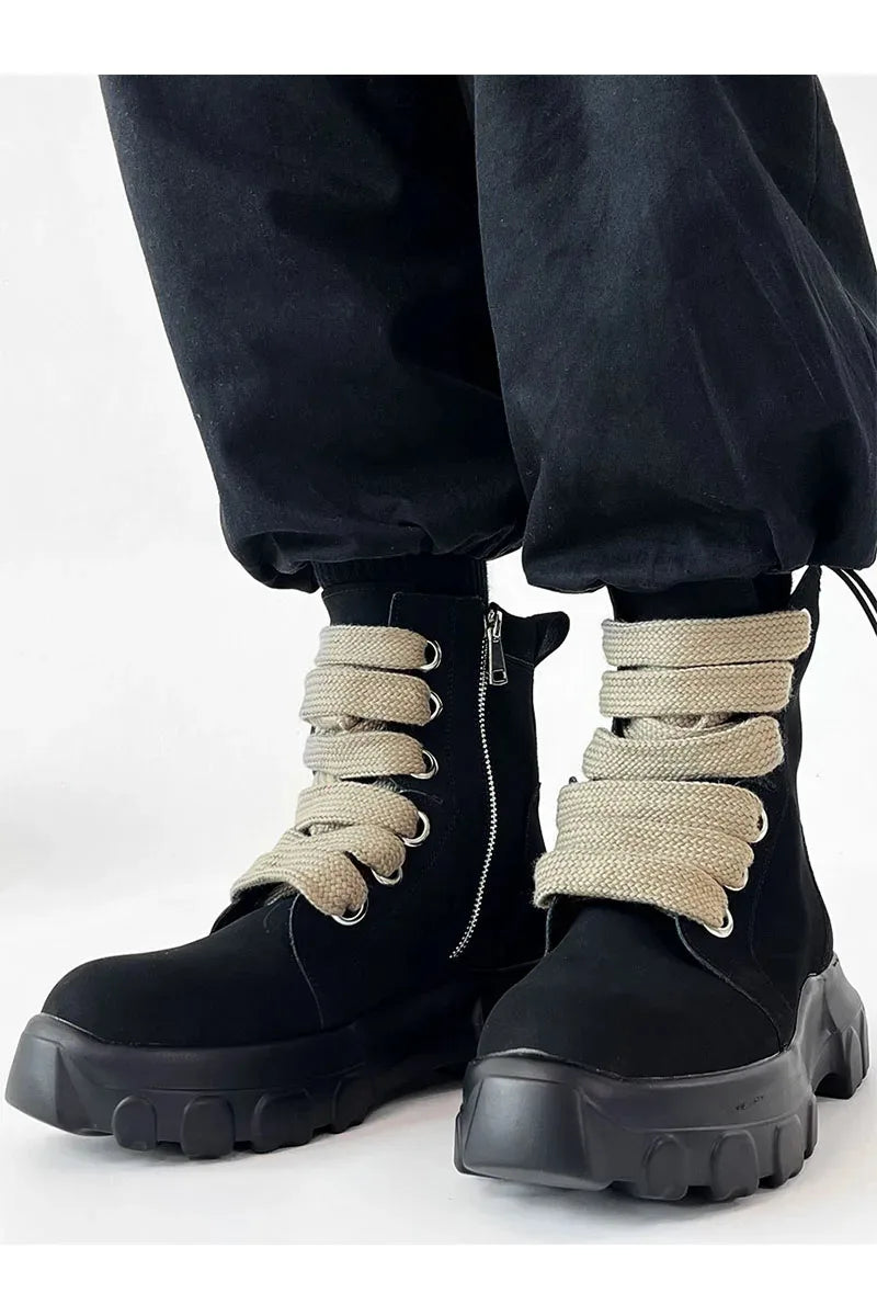 Autumn Motorcycle men Ankle Boots Street Goth Platform Rock Chunky Heels Punk Designer Shoes Knight Short Boots Woman Winter