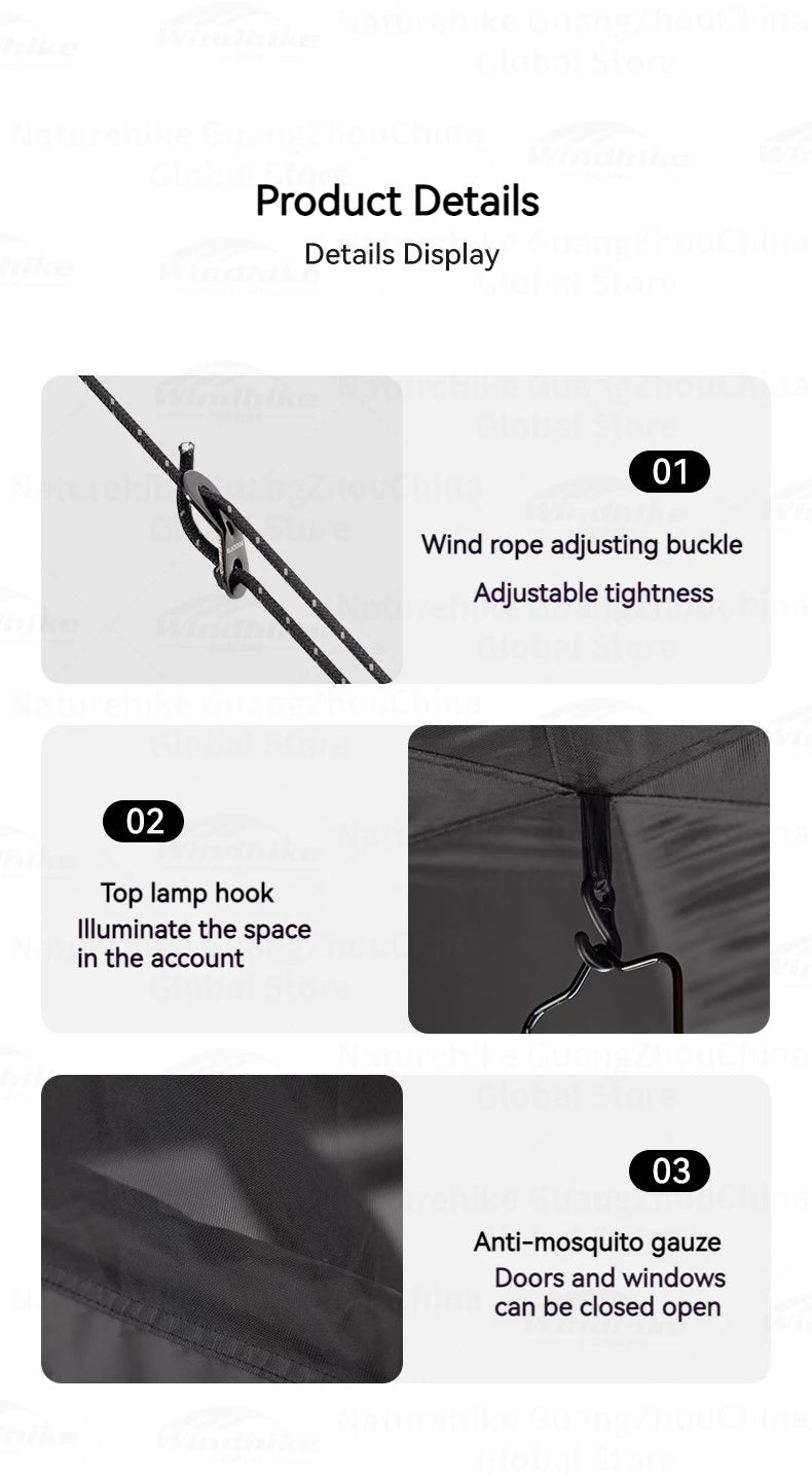 Naturehike Blackdog Automatic One-touch Tent Outdoor Camping Hexagonal Dome Tent Quick Open Waterproof Black Coated Sunscreen