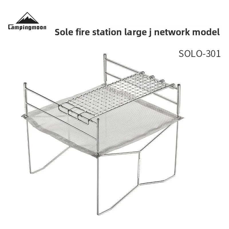 Outdoor Camping Heating Stove Campfire Stainless Steel Foldable Lightweight Grill with Grill Net Solo Fire Pit Wood Stove