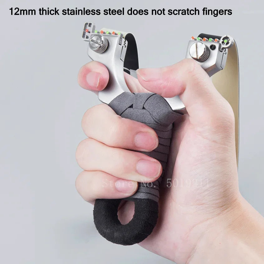 High Quality Hunting Shooting Slingshot Stainless Steel Great Power Catapult with Flat Rubber Band Outdoor Sport Competition