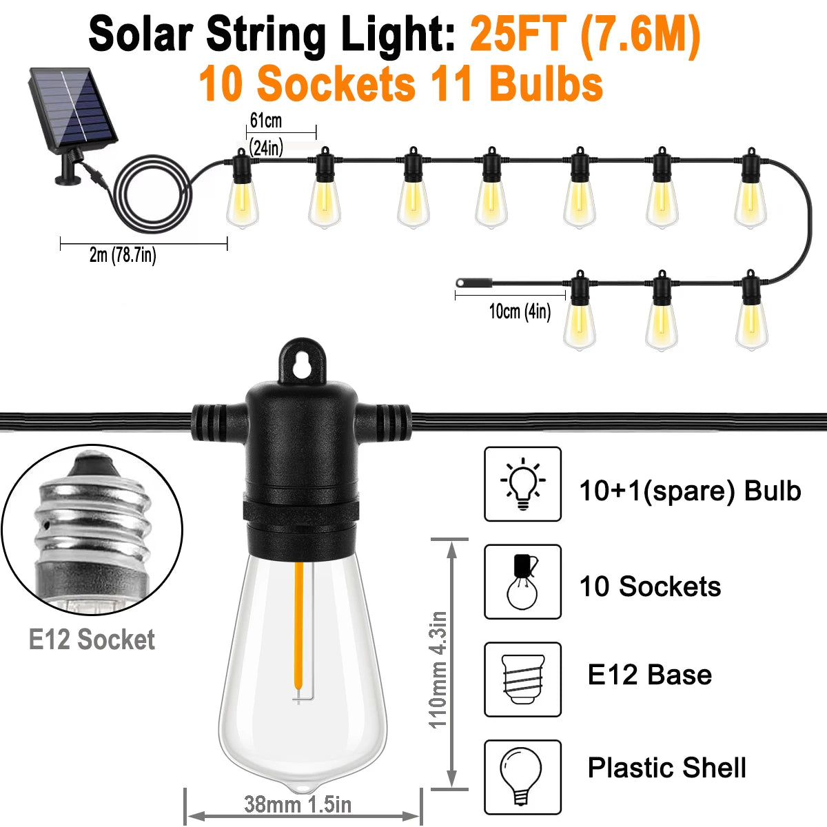 Waterproof Outdoor Solar Light Garden ST38 1200MAH LED Solar Lighting Garland Shatterproof 25ft 32ft Solar Street String Lights