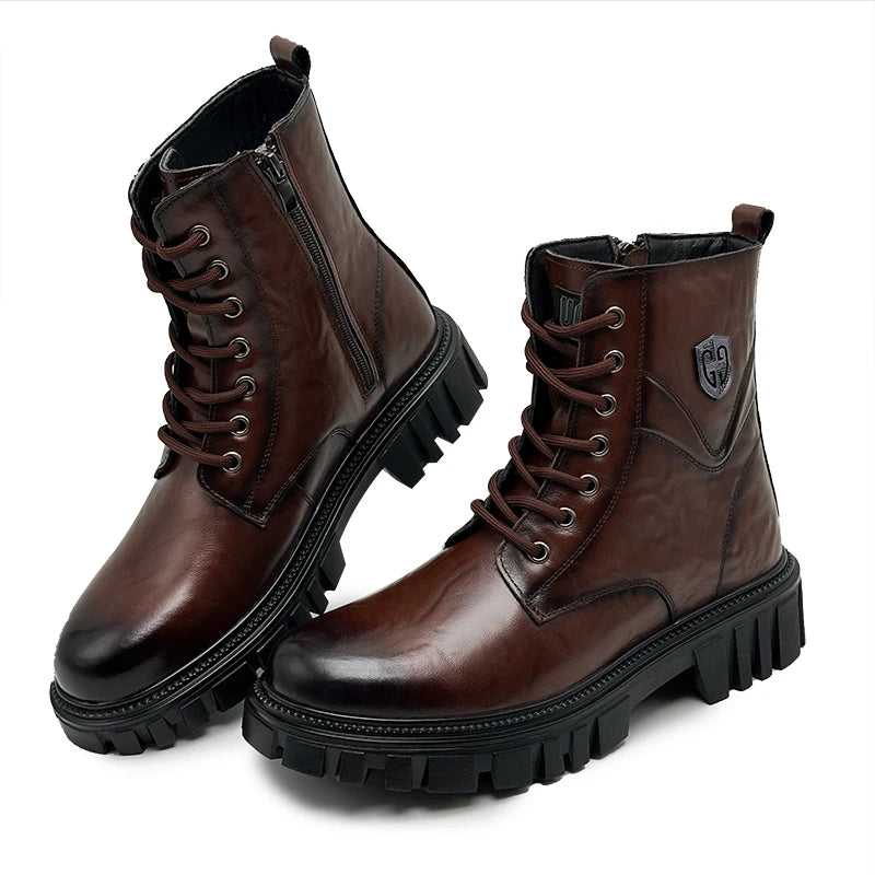 High Quality Brand Men's Leather Casual Shoes Outdoor Workwear Shoes Thick Soled Wear-resistant Men's Motorcycle Boots Handsome