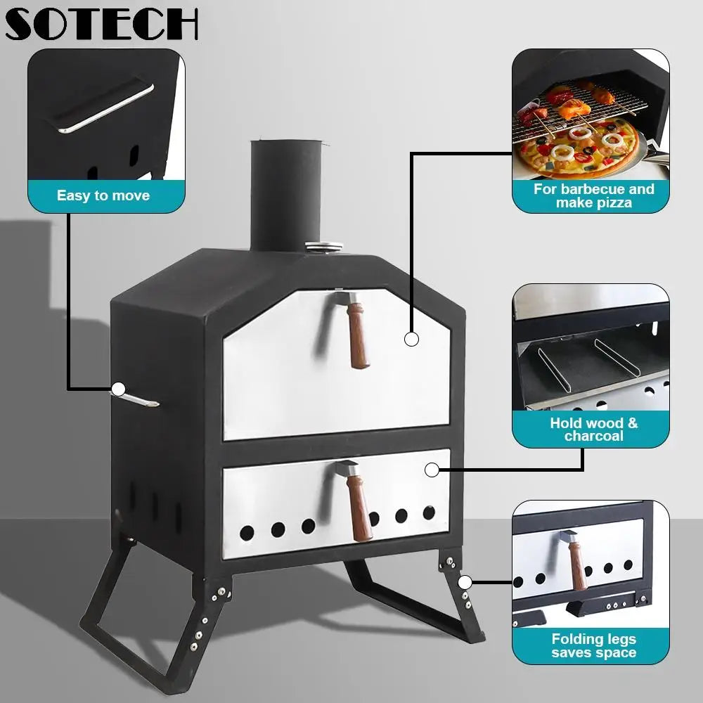 Outdoor Pizza Oven Carbon Steel Firewood Stove 12" Pizza Grill for Camping Hiking Picnic Barbecue Roast High-capacity Pizza