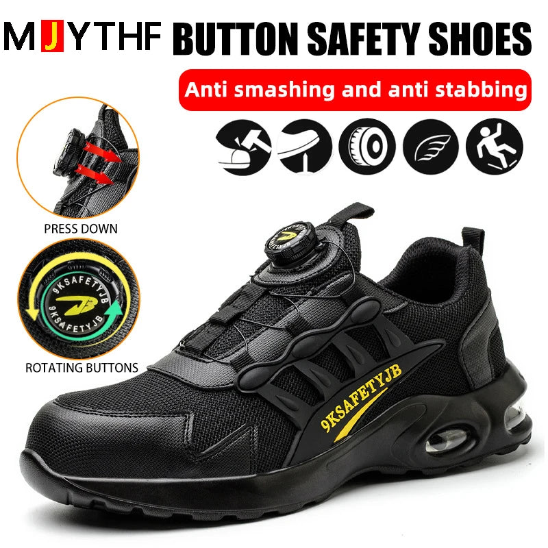 Air cushion Safety Shoes Men Rotating button Fashion Sports shoes Puncture-Proof Indestructible shoes Work Boots Steel toe shoes