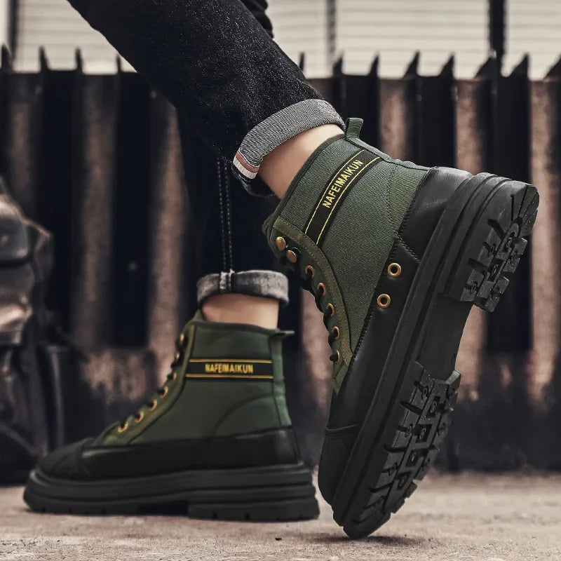 Luxury Men's High Top Ankle Boots Winter Motorcycle Boots Men Platform Safety Shoes Sneakers Work Boots for Men Tooling Booties