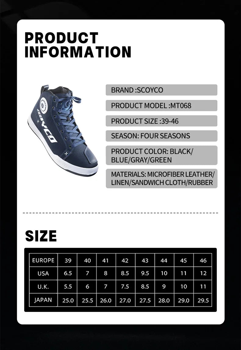 SCOYCO Commuter Motorcycle Riding Shoes Fashion Casual Hundred Crash Shoes Breathable Canvas Riding Motorcycle Boots MT068