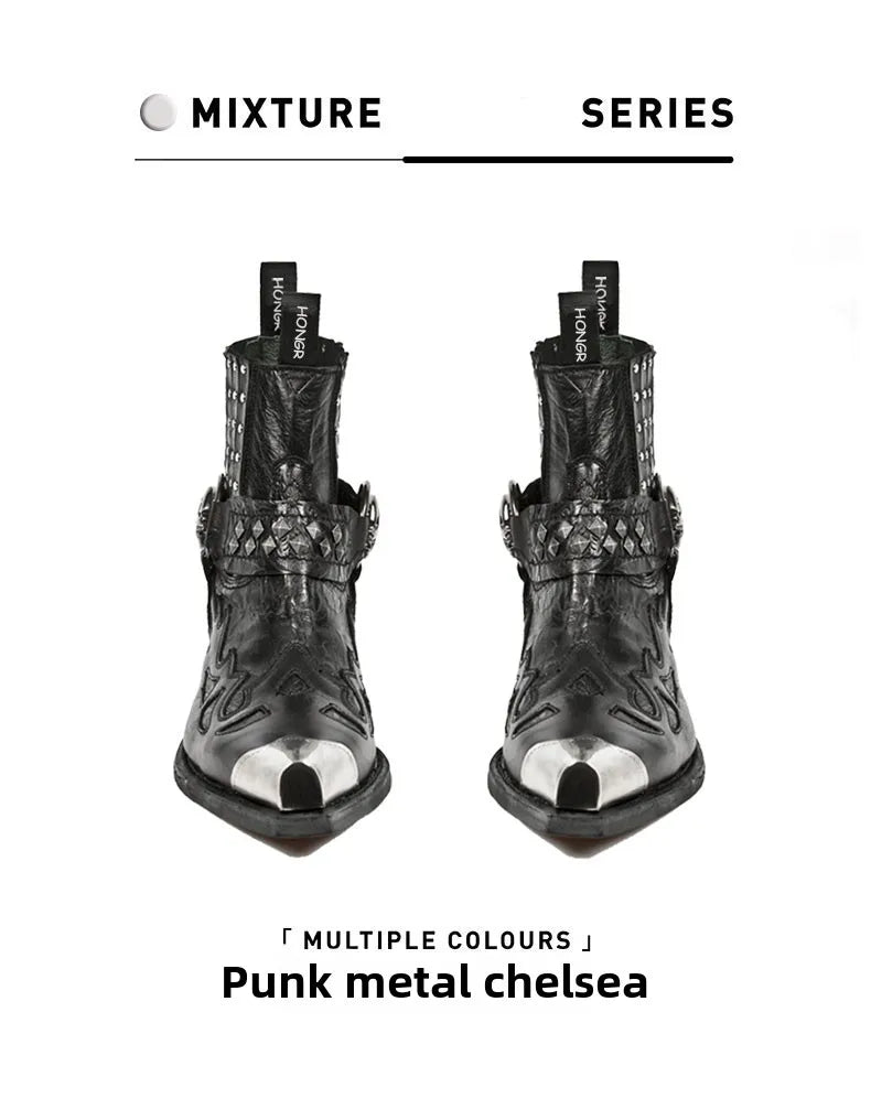 2025 New Men Popular Pointed Western Short Spanish Tide Brand Punk Rivet Leather Women Sneakers Chelsea Boots