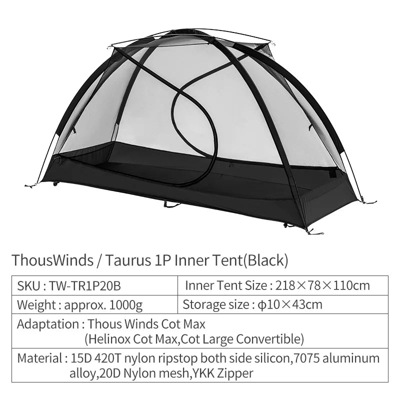Thous Winds Taurus Solo Tent, Ultralight Hiking Camp, Solo Backpack Tent, Outdoor Cot Tent, 15D Nylon Ripstop Both Side Silicon