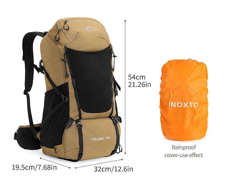 Internal frame waterproof hiking camping backpack with rain cover, large lightweight travel day backpack for climbing