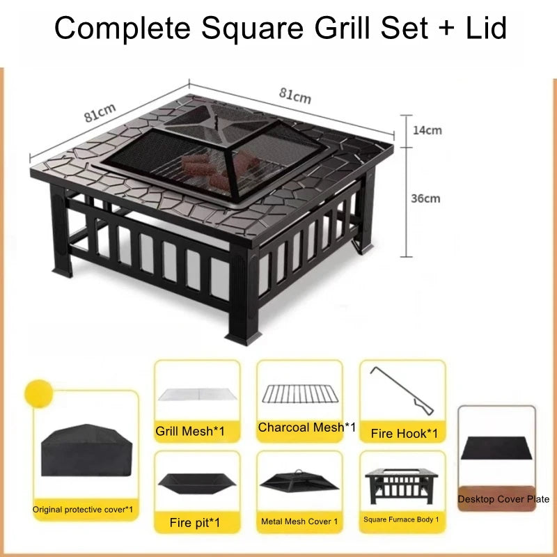 Outdoor Square Barbecue Grill Multi-Functional Barbecue Table Charcoal-Fired Tea-Brewing Table Wood-Burning Stove