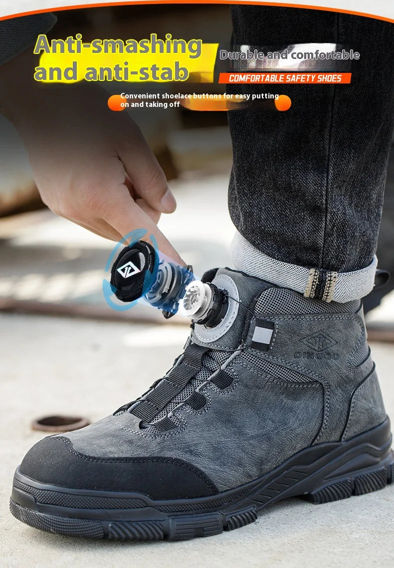 Rotating Buttons Work Boots Men Steel Toe Shoes Safety Boots Puncture-Proof Protective Shoes Waterproof Indestructible Shoes New