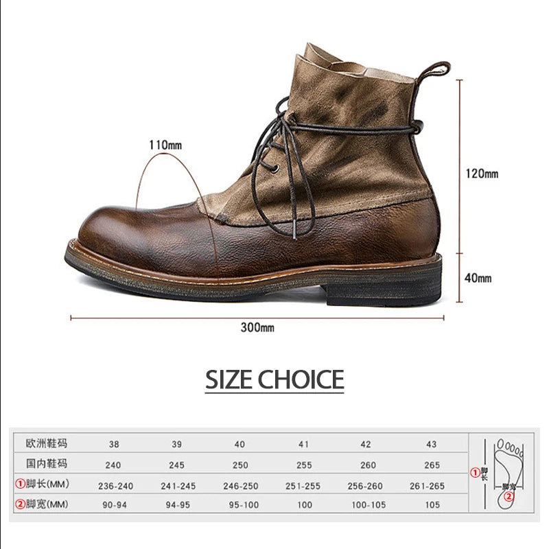 Retro Cowhide Motorcycle Boots Men Quality Breathable Motorbike Leather Boots Wear Resistant Moto Riding Shoes Summer Winter