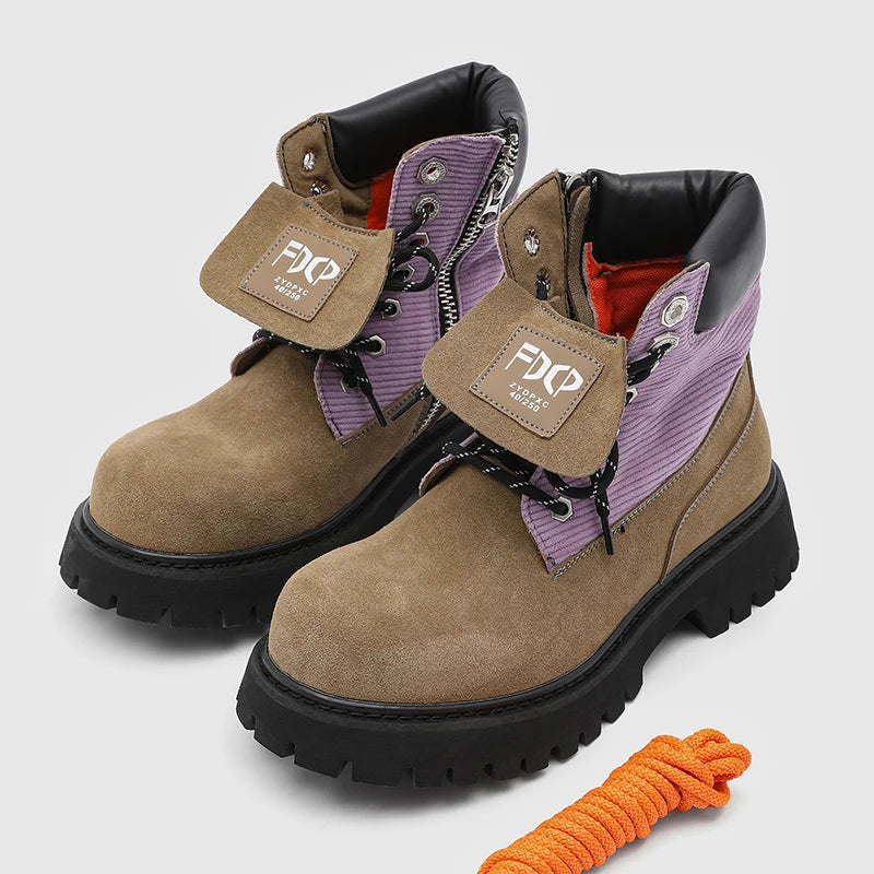 High quality Luxury Leather Boots Man Yellow High top Shoes Winter Men's Ankle Boots Street Motorcycle Shoes botas para hombre