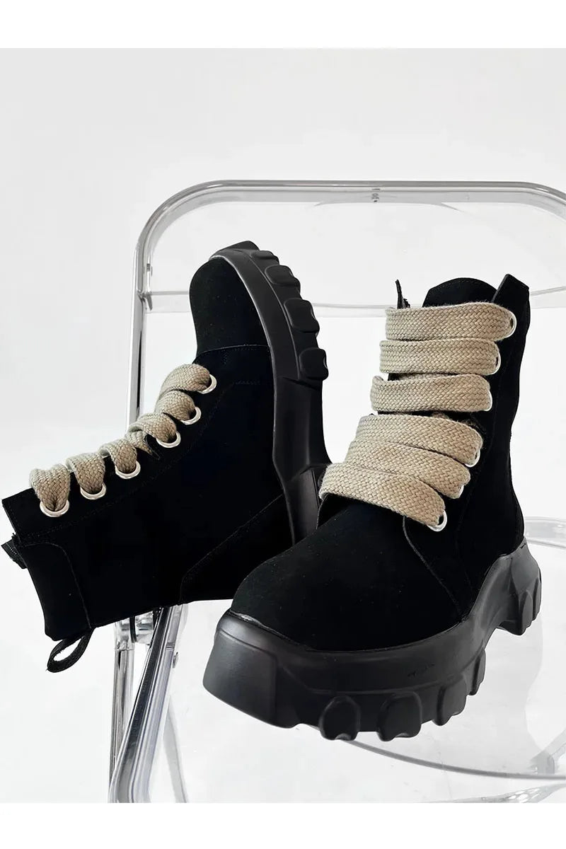 Autumn Motorcycle men Ankle Boots Street Goth Platform Rock Chunky Heels Punk Designer Shoes Knight Short Boots Woman Winter