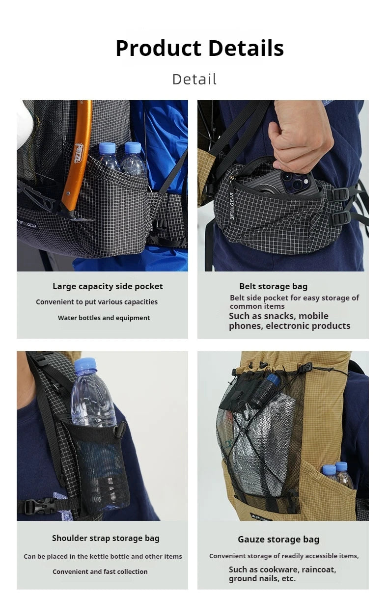 3F UL GEAR TianShan 35+10L Backpack 70D/210D Dyneema Ultralight Large Capacity Outdoor Camping Hiking Climbing Bag Waterproof