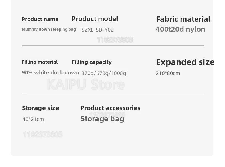 White duck down mummy down sleeping bag adult outdoor camping winter thickened cold minus 30 degrees Sleeping Bags