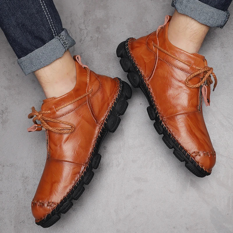 Genuine Leather Shoes Male Luxury High Quality Men Ankle Boots Outdoor Comfortable Casual Shoes Fashion Zip Men Motorcycle Boots