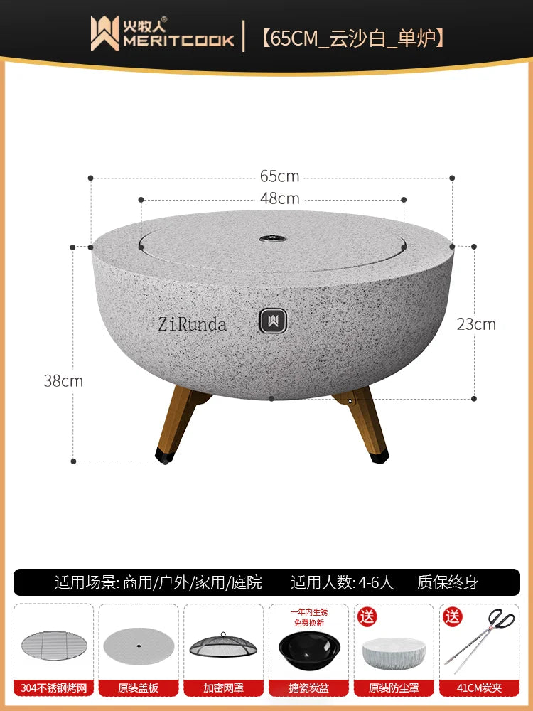 Grill set, tea table, patio grill, brazier, winter heating charcoal stove