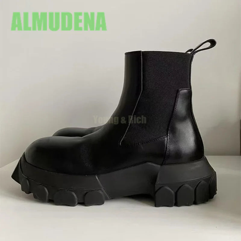 Thick Soled Chelsea Boots Men's Trendy High Top Boots Retro Handsome Motorcycle Boots Versatile Ankle Boots and Short Boots