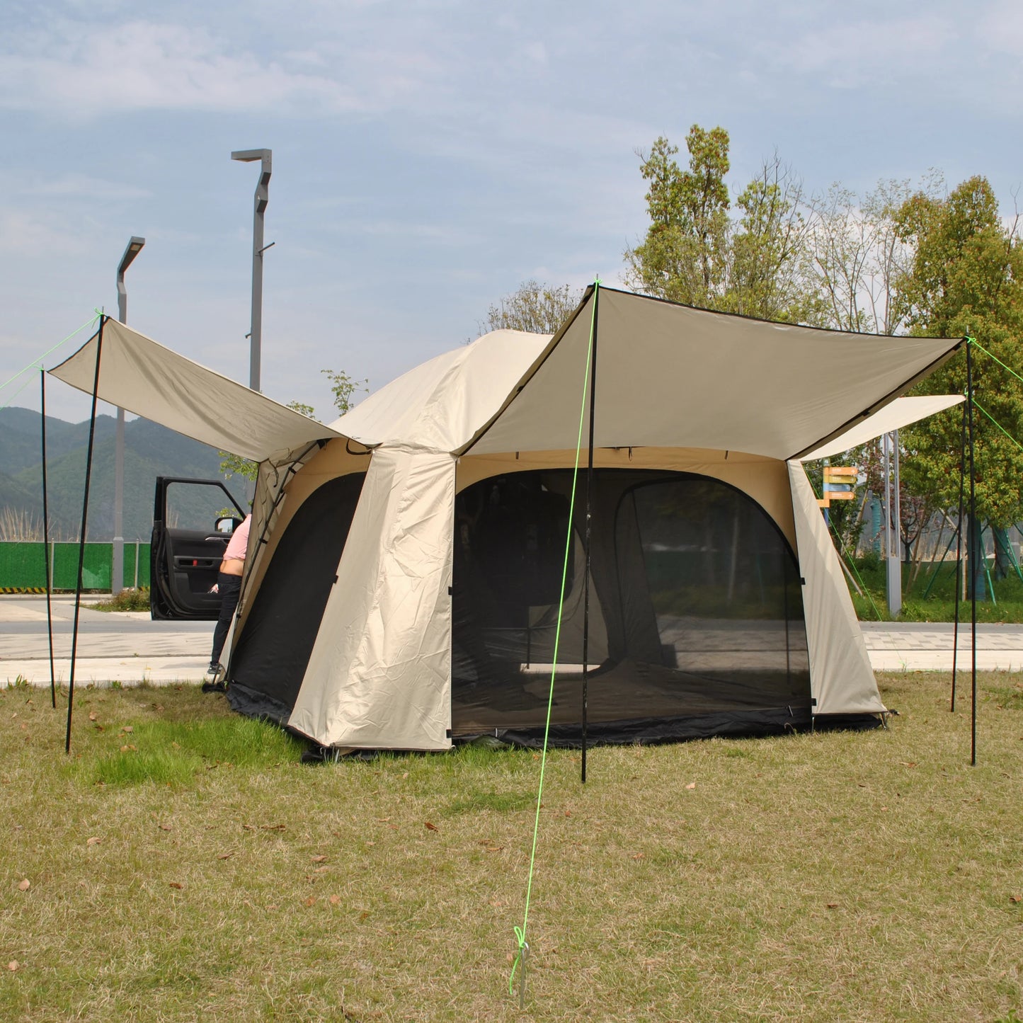 Waterproof Tiple Layers SUV Tent,Outdoor Car Tent - Car Tailgate Tent,4 Person Sleeping Camper Tent, Car Rear Tent with Canopy