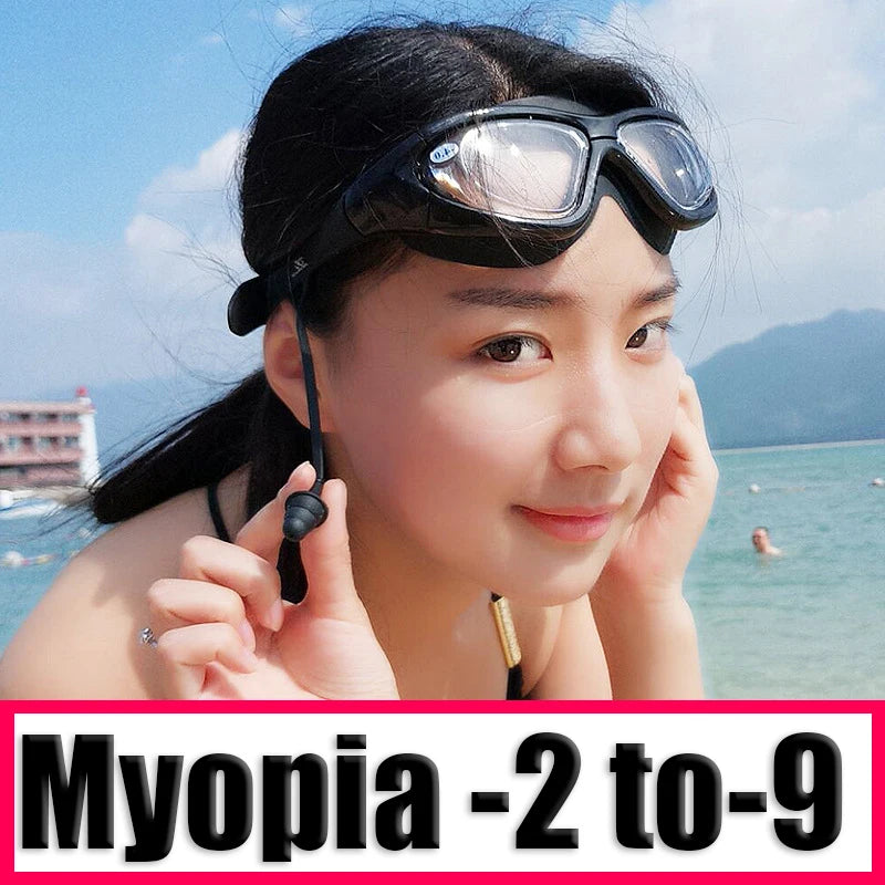 Myopia Swimming Goggles Earplug -2.0 to -9.0 Prescription Swim Pool Glasses Anti Fog Men Women Optical Waterproof Swim Eyewear