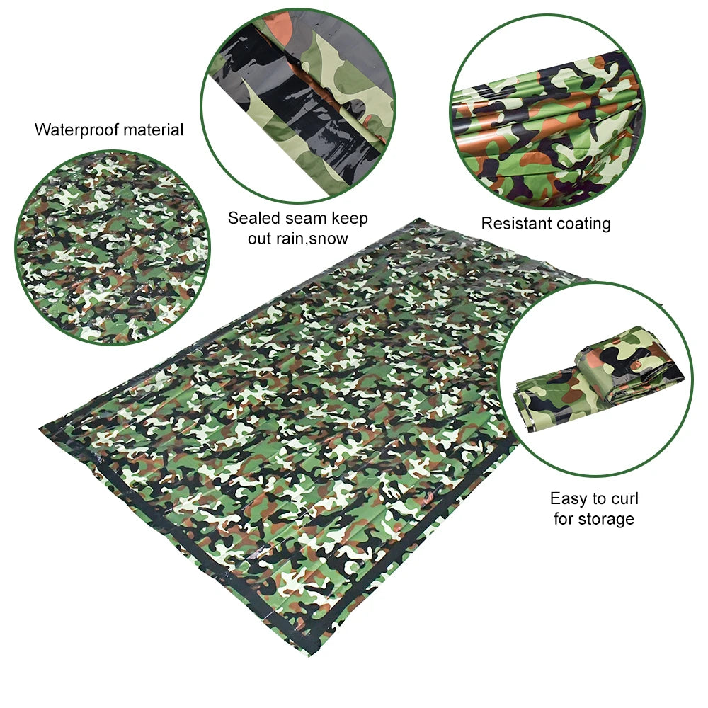 PE Emergency Sleeping Bag Camouflage Waterproof Survival Sleeping Bag 120x200cm 2 Person Outdoor Camping Bed with Storage Bag