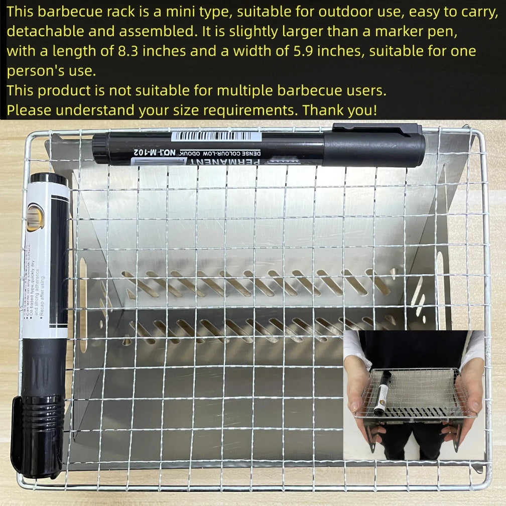 2025 1piece Portable Foldable Stainless Steel BBQ Grill - Lightweight Charcoal Camp Stove with Detachable Ash Pan